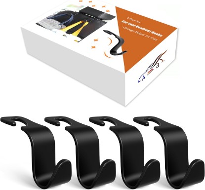 Picture of 4-Pack Car Headrest Hooks Holds 55lbs Seat Storage Organizer for Bags | Durable ABS Material, 360° Rotating, Car Hanger for Backpack Umbrella Water Bottle Coat Purses Handbags Groceries, Black