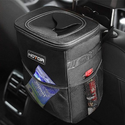 Picture of HOTOR Car Trash Can, Leakproof Car Organizer, 2-Gallon, Black | Compact Waterproof Bin, Multifunctional Car Accessory with Adjustable Straps & Magnetic Snaps for Interior Car Storage