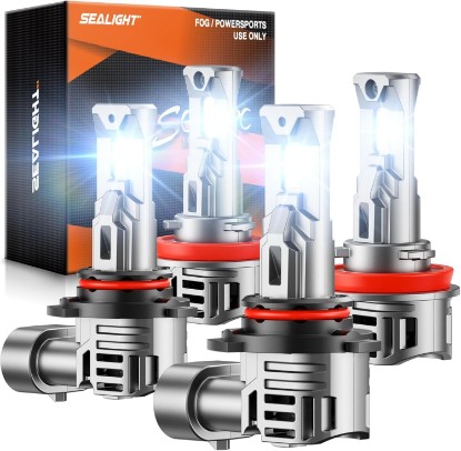 Picture of SEALIGHT 9005/HB3 H11 Fog Light Bulbs, 100000LM 6500K Cool White, 1:1 Mini Size, 9005 H11 Bulb with 13000RPM Cooling Fan, 3 Mins Plug-N-Play, IP67 Waterproof Non-polarity, Pack of 4 Global Recycled Standard