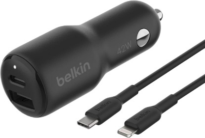 صورة Belkin BoostCharge 42W Car Charger + USB-C to Lightning Cable | 30W USB-C PPS plus 12W USB-A, fast charges iPhone 16 Pro, Pro Max, iPhone 15 and more