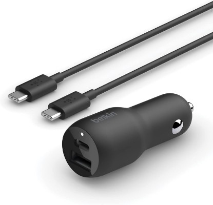 صورة Belkin 37W Dual Port Fast Car Charger with 3.3ft USB-C Cable Included, USB-C 25W PPS Port and USB-A 12W Port for Galaxy S23, S23+, Ultra, Note20, iPhone 14, 13, 12, 11, Pro, Max, Mini and More