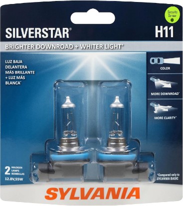 Picture of SYLVANIA H11 SilverStar Halogen Headlight Bulb, High or Low Beam, 2 Bulbs | High-Performance Headlight and Fog Light with a Brighter, Whiter Light for Improved Contrast and Visibility