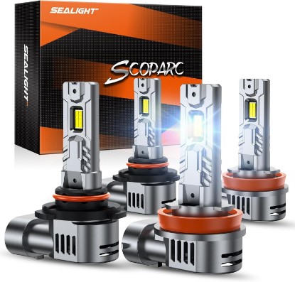 Picture of SEALIGHT 9005/HB3 H11/H8/H9 Bulb 10x Brightness 140,000LM Wireless, HB3 H9 Lights With Cooling Fan, 1:1 Subsize Quick Installation 70000Hrs Lifespan, Headlight Eyebrows, Pack of 4 Global Recycled Standard