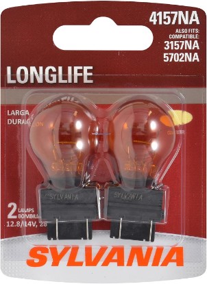 Picture of SYLVANIA 4157NA Long Life Miniature Amber Automotive Bulb, 2 Bulbs | Dependable, Extended-Life Miniature Bulb Delivers Consistent, Reliable, Auxillary Illumination
