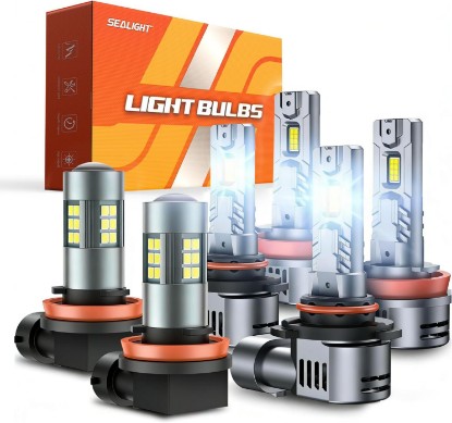 Picture of SEALIGHT 9005/HB3 H11/H9/H8 Light Bulbs Combo and F1 H11 LED Fog Light Bulbs 100,000LM Ultra-Bright 6500K 9005 H11 Bulbs with 25000RPM Cooling Fan, 360° Illumination, True Plug-N-Play, Pack of 6 Global Recycled Standard
