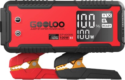 Picture of GOOLOO GT4000S 12V 4000A Peak Jump Starter with 100W Two-Way Fast Charging | SuperSafe Portable Car Battery Jumper Starter (12L Gas/10L Diesel) - 20,000 mAh Capacity - 150W DC Output- 3 Modes LED Light