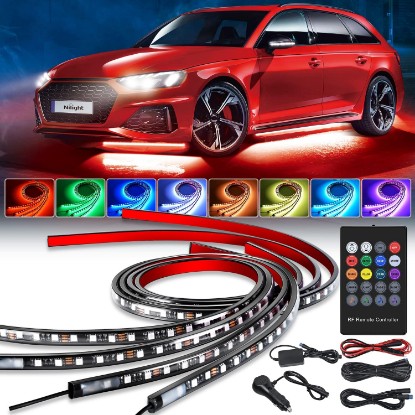 Picture of Nilight 4PCS RGB LED Underglow Lights for Cars with Wireless Remote | 252 LEDs Neon Accent Strip Lights 8 Color Sound Active Function Music Mode Underbody Light Strips for Cars Van SUV Truck Global Recycled Standard