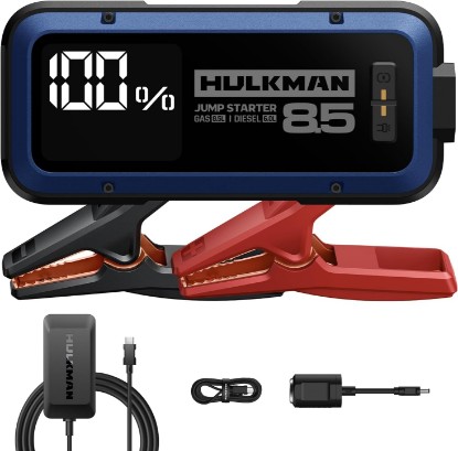 Picture of Hulkman Alpha 85 2000A Smart Battery Jumper Starter Portable for 12V Vehicles,Car Starter Jump Box with 65W Fast Charger,3.3" LED Display, 5 Lighting Modes, Jump Pack, for Up to 8.5L Gas & 6.0L Diesel ClimatePartner certified