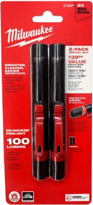 Picture of Milwaukee 2105P Penlight 100 Lumen With Protective Rubber Bite Zone, Waterproof, Dustproof 3hr Run Time, High Beam,43m Distance, Value 2-Pack