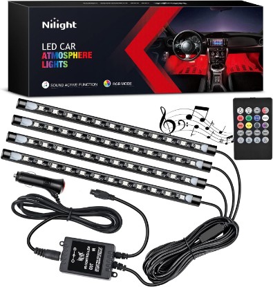 Picture of Nilight 4PCS 48LED Car Interior Neon Accent Lights RGB Remote Control | 5V DC Multicolor Music Car Strips Under Dash Lighting Kit with Sound Active Function Global Recycled Standard