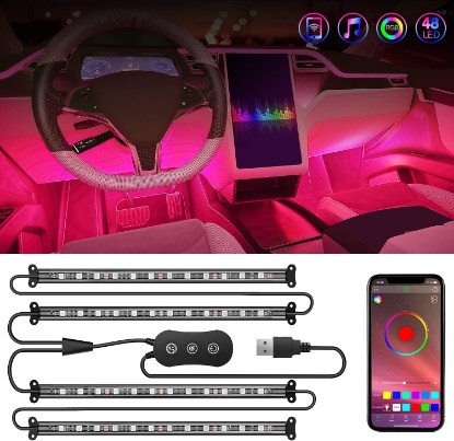 Picture of Nilight 4PCS USB Car Interior Neon Accent Lights RGB App and Button Control | 5V DC Multi Color Music LED Strips Under Dash Lighting Kit with Sound Active Function Global Recycled Standard