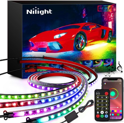 Picture of Nilight 4Pcs Car Underglow Neon Accent Strip Lights 256 LEDs RGBIC Multi Color DIY Sound Active Function Music Mode with APP Control and Remote Control Underbody Light Strips, 2 Years Warranty Global Recycled Standard