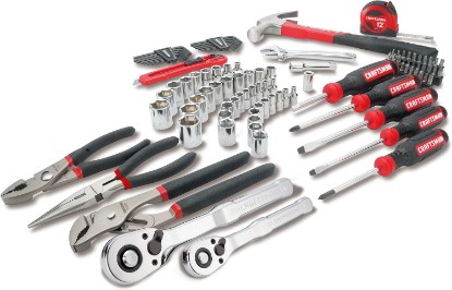 Picture of CRAFTSMAN 102-Piece Tool Kit for Home and Car, Durable Hand Tools Set with SAE and Metric Socket Set, Screwdrivers, Wrench, Hammer, Pliers, Knife, Hex Keys, Specialty Bits, Tape Measure (CMMT99449)
