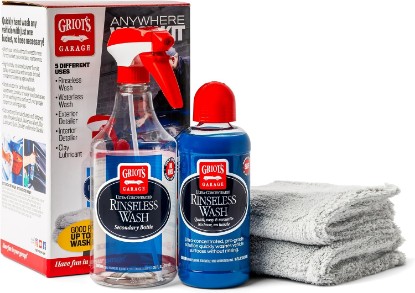 Picture of Griot's Garage Anywhere Wash Kit, Vehicle Cleaning Supplies, Includes Rinseless Wash, 16 Oz, Secondary Bottle, 25 Oz, Microfiber Plush Edgeless Wash Cloths, Set of 2