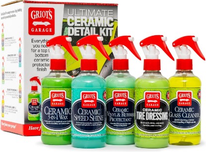 Picture of Griot's Garage Ultimate Ceramic Detail Kit for Car Detailing, Includes 8oz Bottles of Ceramic 3-in-1 Wax, Speed Shine Detailer, Tire Dressing, Glass Cleaner, and Vinyl and Rubber Protectant, 11606