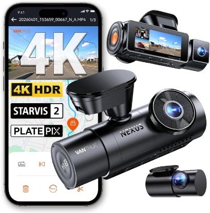 صورة VANTRUE N4 Pro S 4K 3 Channel Dash Cam, Triple STARVIS 2 HDR Car Camera | 4K+1080P+2.5K Front and Rear Inside Dashcam, IR Night Vision, 24/7 Buffered Parking Mode, GPS, Wi-Fi, Support 1TB (RC18) Recycled Claim Standard Blended