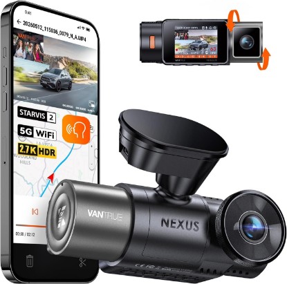 صورة VANTRUE N2X 2.7K Dash Cam Front and Inside, STARVIS 2 PlatePix Car Camera | IMX675 Sensor, HDR+IR Night Vision, F/1.8 Aperture, 5G WiFi & GPS, 60fps, App/Voice Control, G-Sensor, 24/7 Parking Mode Recycled Claim Standard Blended