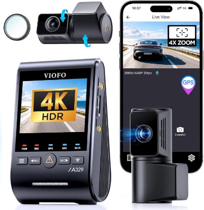 Picture of VIOFO A329T 4K 3CH Dash Cam Front Telephoto Rear, STARVIS 2 HDR, Wi-Fi 6 | 4K Front, 2K Telephoto & 2K Rear, All-Channel STARVIS 2 Sensors, Power-Saving Parking Mode, GPS & Up To 4TB SSD Support
