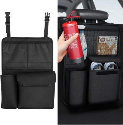 Picture of HZEL Car Trunk Organizer, Detachable Vehicle Backseat Storage Bag with 4 Compartments, Large Capacity Back Seat Organization Hanger with Lids, Space Saving Universal Automotive Accessories (Black)
