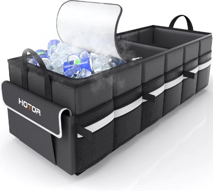 Picture of HOTOR Trunk Organizer - Car Organizer with Built-In Leakproof Car Cooler | Collapsible Trunk Organizer with Cooler for Car, SUV, Sedan, with Base Panel, 3 Compartments, Black, 31.9" x 12.6" x 10.6"