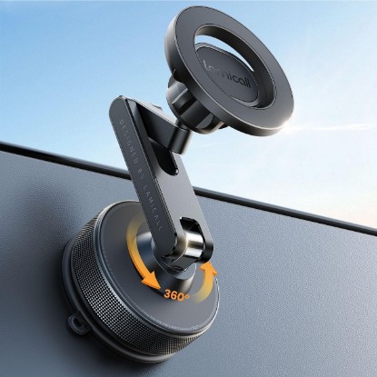 Picture of Lamicall Car Phone Holder Mount Ultra Nano Gel & 70+LBS Vacuum Suction Cup | 20X Strong Magnets 360° Phone Holders for Your Car Dashboard Windshield Car Mount for iPhone 17 16 15 Pro Max S26 S25 Black Global Recycled Standard