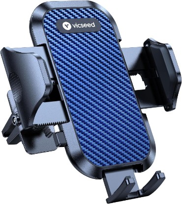 Picture of VICSEED Phone Mount for Car with Double Lock Vent Clip Car Phone Holder | 2026 Upgraded Universal Cell Phone Car Mount, 360° Rotation Easy Clamp Phone Stand for iPhone 17 Pro Max Android Samsung Blue Global Recycled Standard