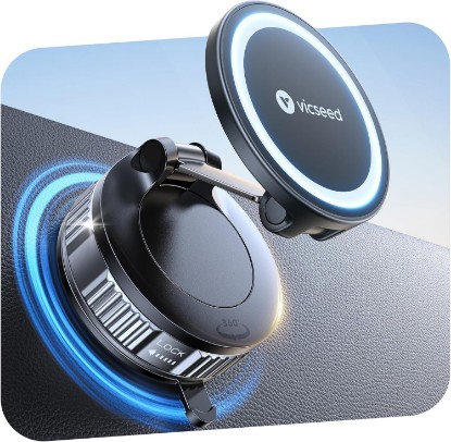 Picture of VICSEED for MagSafe Car Mount [Upgraded 98LBS Strongest Suction,Won't Break | Military-Grade Vacuum Magnetic Phone Holder, 360° Rotation Base, Metal Arm&Hinges, Stable for iPhone 17 Pro Max 16 15 14 13