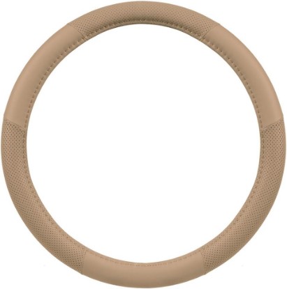 Picture of Motor Trend Perforated Microfiber Leather Steering Wheel Cover for Cars Trucks SUVs Vans, Sporty Racing Improved Grip Anti-Fatigue Ergonomic Design, Airbag Compatible - Fits Standard 15" Inch - Beige