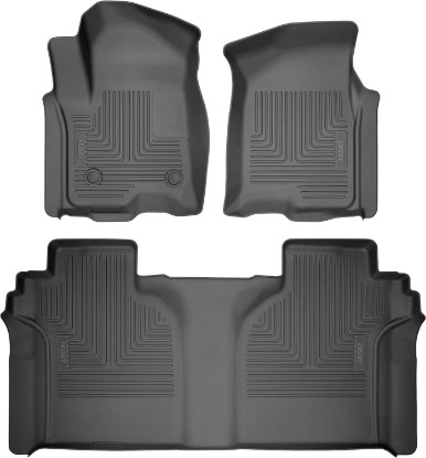 Picture of Husky Liners Weatherbeater Floor Mats | Fits 2015-2026 Ford F-150, 2022-2026 Lightning, SuperCrew (Crew Cab) w/Carpet & w/Out Fold Flat Storage | Front & 2nd Row, 3-pc Black - 94041