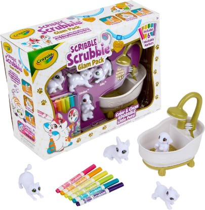 Picture of Crayola Scribble Scrubbies Glam Pack (4 Pets), Washable Pet Care Toy & Coloring Animal Craft Kit, Gift for Kids, Playset for Girls & Boys, Ages 3+