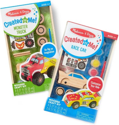 صورة Melissa & Doug Decorate-Your-Own Wooden Craft Kits Set - Race Car and Monster Truck