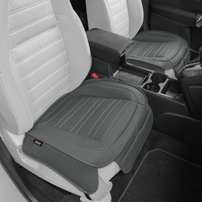 Picture of Motor Trend Seat Covers for Cars Trucks SUV, Faux Leather 2-Pack Gray Padded Car Seat Covers with Storage Pockets, Premium Interior Seat Cover