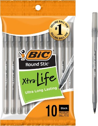 Picture of BIC Round Stic Black Ballpoint Pens, Medium Point, 1.0mm, 10-Count | Bulk Pack for Office or School, Flexible Round Barrel for Comfort, Smooth Ink for Consistent Writing, Dependable Performance