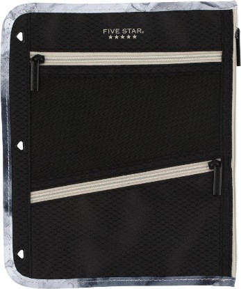 Picture of Five Star Pencil Pouch, Pen Case, 3-Pocket Zipper Pouch, Fits 3-Ring Binder, Storage Organizer for Classroom Supplies Earbuds Chargers Cables Makeup, Black/Grey (506420A-ECM)