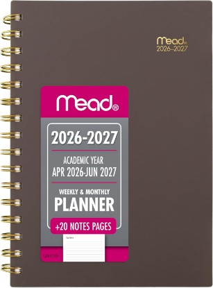 Picture of Mead Planner 2026-2027 Weekly & Monthly Academic 15-Month April-June, 5.5" x 8.5", Ground Coffee (CAW42004) The Forest Stewardship Council