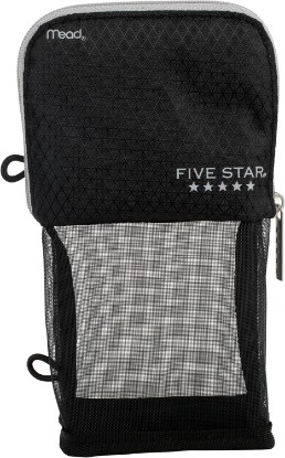 Picture of Five Star Pencil Pouch, Pen Case, Stand 'N Store Zipper Pouch, Fits 3-Ring Binder, Storage Organizer for Supplies Earbuds Chargers Cables Makeup, Black/Grey (505160A-ECM)
