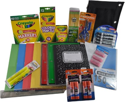 Picture of Crayola Back to School Bundle - Includes Colored Pencils, Markers, Crayons, Erasers, Pens, Scissors, Glue Sticks, Folders, Notebooks, and Ruler
