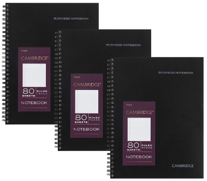 صورة Cambridge Limited Professional Spiral Notebook NEW BUSINESS ADDITION, 3 Pack, Legal Ruled, 6-5/8" X 9-1/2" Page Size, 80 Sheets, Wirebound Office journal & Notebook for Women & Men, Black. CAM10-402
