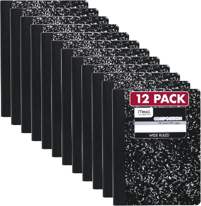 Picture of Mead Composition Notebook, Wide Ruled Paper, 7.5" x 9.75", 100 Sheets, Black Marble, 12 Pack (72936)