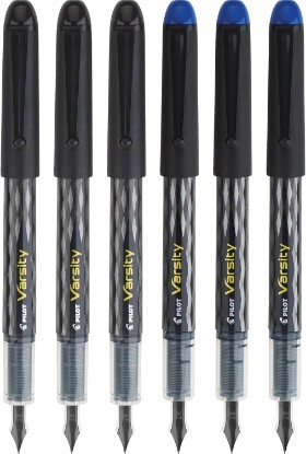 Picture of PILOT Precise Varsity Pre-Filled Fountain Pens, Medium Point 1 mm Stainless Steel Nib, Black/Blue, 6-Pack