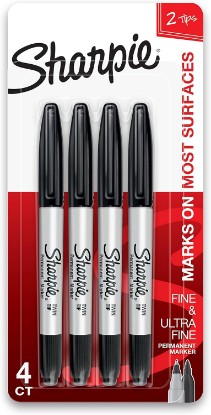Picture of Sharpie Twin Tip Permanent Markers, Fine and Ultra Fine, Black, 4 Count