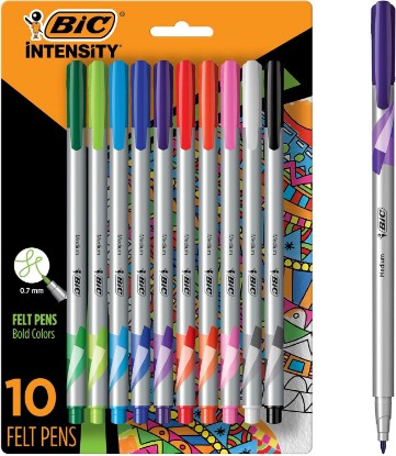 Picture of BIC Intensity Fineliner Marker Pens, Medium Point (0.7mm), 10-Count | Smooth Application, Non-Toxic, Water Based Ink, Assorted Colors for Creative Projects, Sturdy Metal Nib for Durability