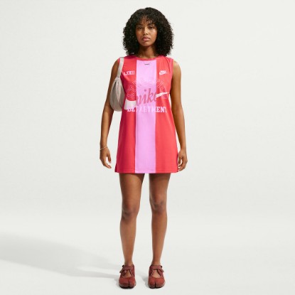 Nike Sportswear Women's Loose Heritage Jersey Dress - Pink Rise/Light Crimson/Peony/Pink Rise