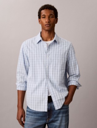 Windowpane Washed Poplin Button-Down Shirt
