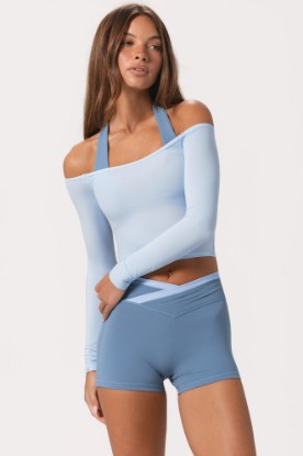 صورة Soft Jersey Off-Shoulder Top in Powder Blue
