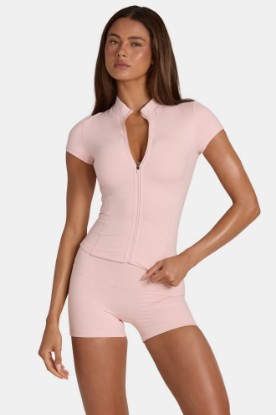 صورة Soft Active Zip-Up Top in Blush Marl