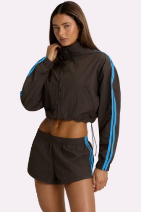 صورة Woven Zip-Up Track Jacket in Truffle