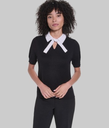 صورة CONTRAST TIE COLLAR SWEATER