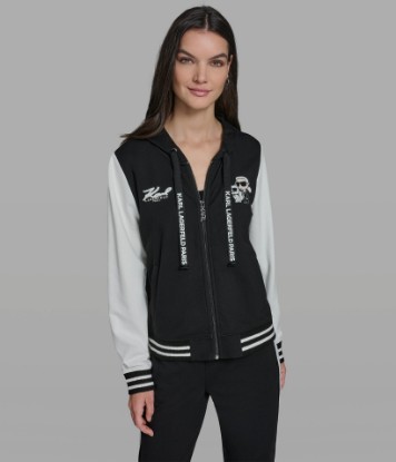 صورة COTTON AND MODAL-BLEND COLOR-BLOCK PATCH VARSITY HOODED JACKET