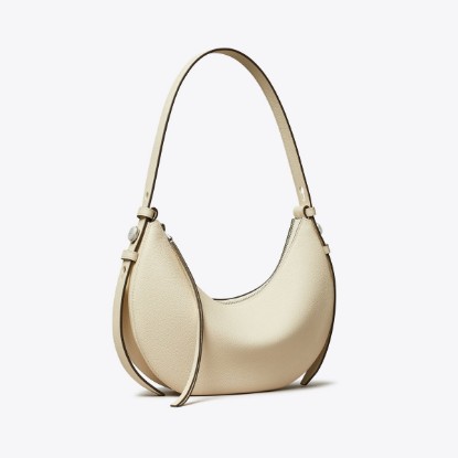 Tory Burch designer shoulder bags Romy Half Moon Bag in Light Cream angle